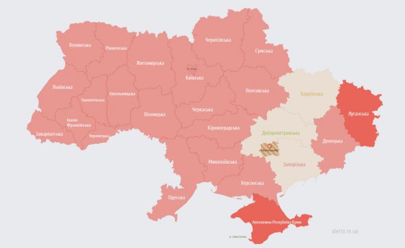 Ресурс Аlerts.in.ua показал карту тревог