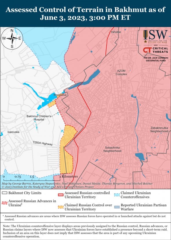 Карта боевых действий возле Бахмута
