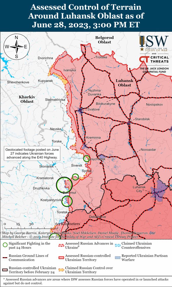 Карта бойових дій у Луганській області