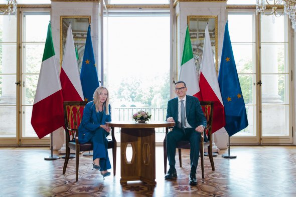 Премьер-министр Италии Джорджа Мелони с премьером Польши Матеушем Моравецким в Варшаве