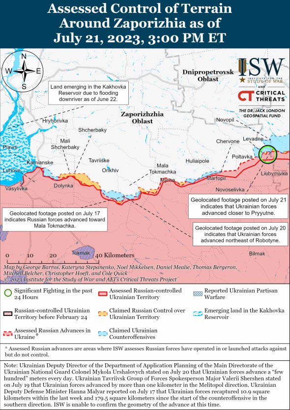 Карта бойових дій у Запорізькій області