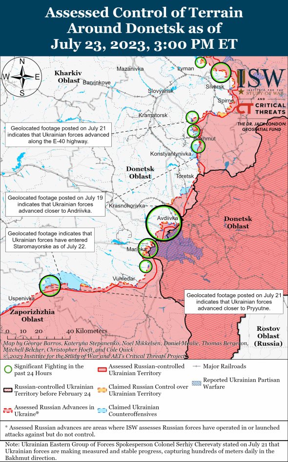 Карта бойових дій у Донецькій області