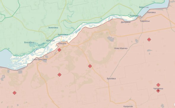 Лінія фронту в районі Каховського водосховища