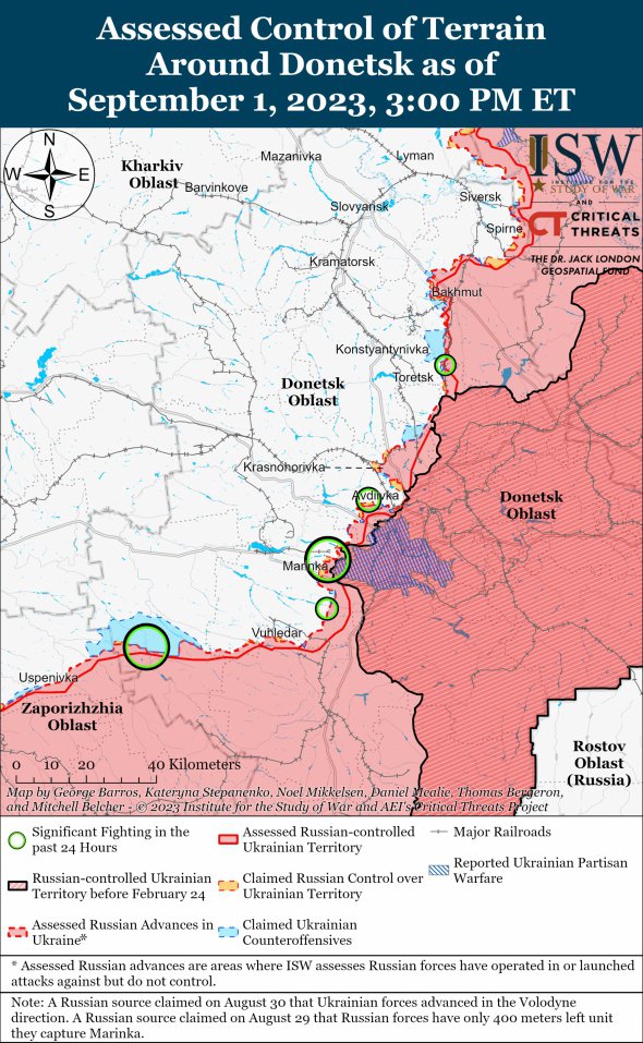 Карта бойових дій у Донецькій області