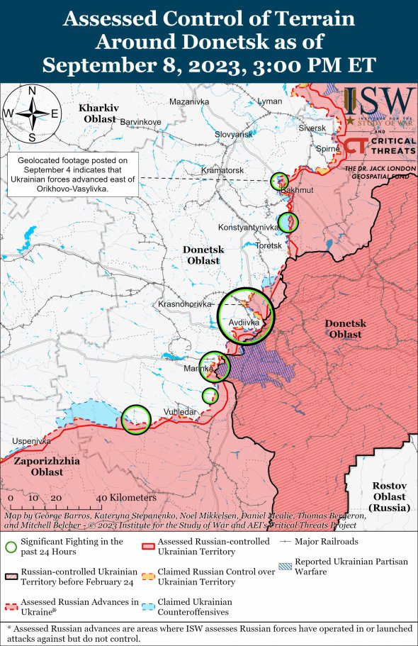 Карта боевых действий в Донецкой области