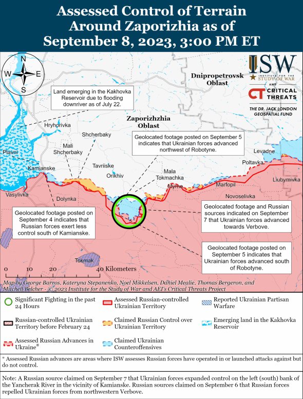 Карта боевых действий в Запорожской области