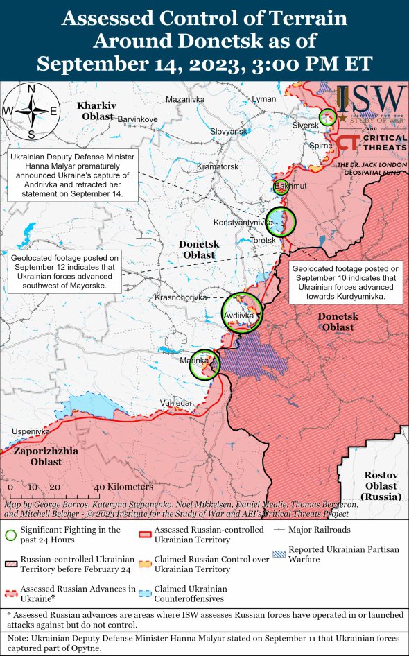 Карта бойових дій у Донецькій області