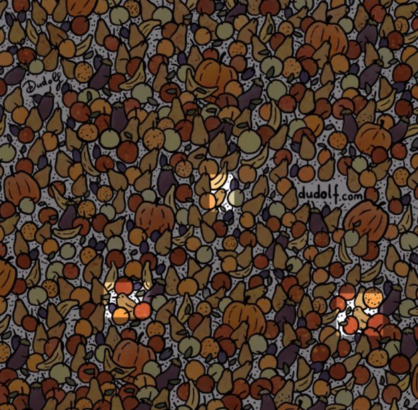 Головоломка з оптичною ілюзією: спробуйте знайти птахів серед овочів та фруктів