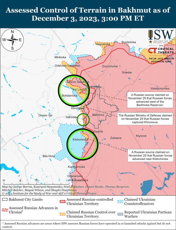 Карта боевых действий под Бахмутом