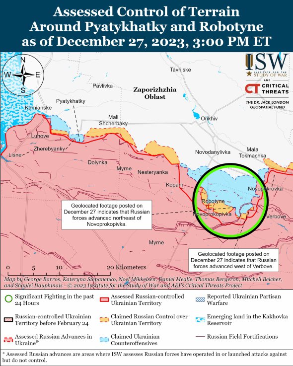 За даними аналітиків, російські війська просунулись на заході Запорізької області