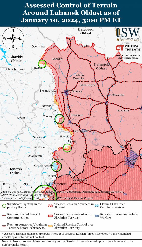 Карта бойових дій у Харківській та Луганській областях