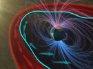 Ілюстрація магнітосферних хвиль у блакитному кольорі 