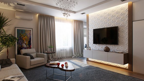 Телевизор - неотъемлемая часть гостиной, поэтому важно обустроить эту зону так, чтобы она была функциональной и эстетичной
