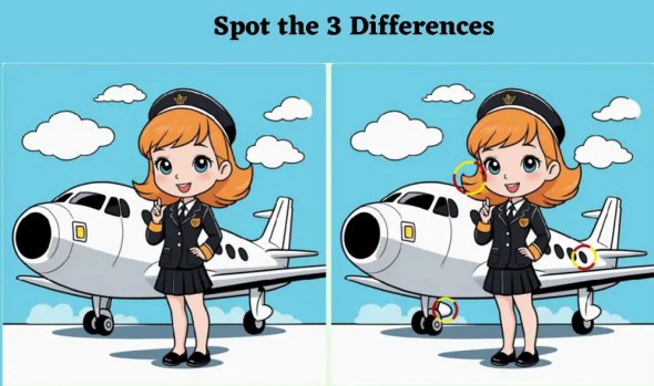 Випробуйте свою спостережливість за допомогою цієї головоломки з оптичною ілюзією "Знайди відмінності" із зображеннями стюардес. Знайди три відмінності за 12 секунд