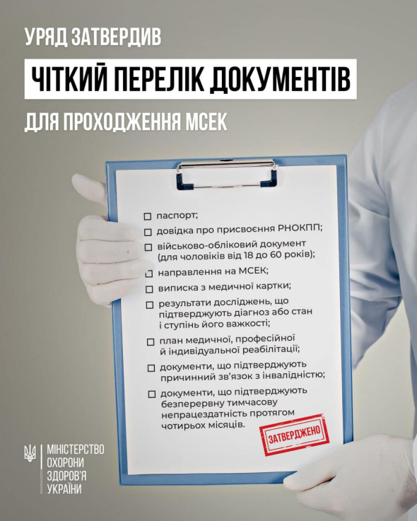 Міністерство охорони здоров'я повідомило про документи для проходження медико-соціальної експертизи