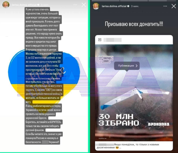 Публикации Долиной на странице в Instagram