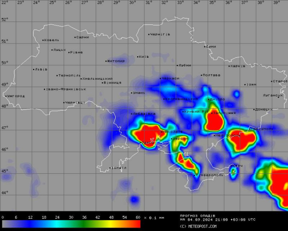 Дощі, навіть часом грозові зливи пройдуть 4 вересня у південній частині України