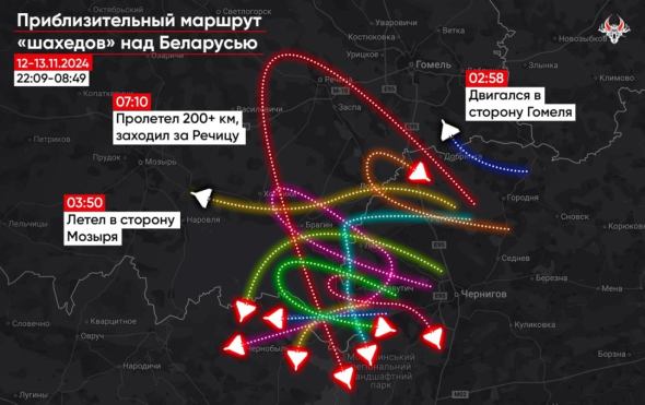 Зафиксировали по меньшей мере 12 заходов российских дронов-камикадзе в Беларусь