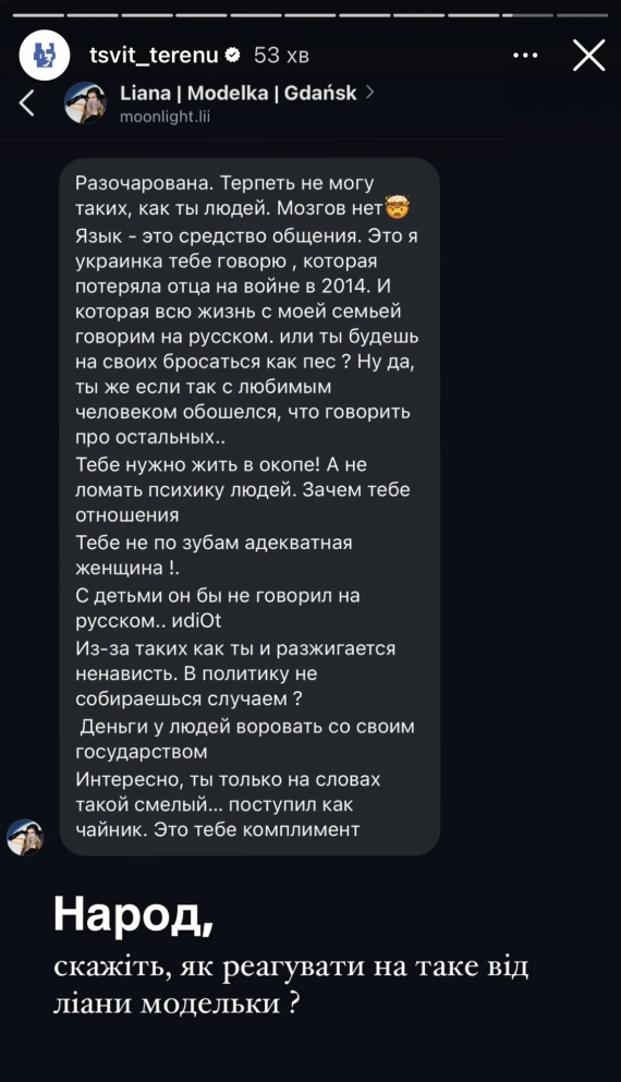 Олександр Терен посварився з підписницею у мережі