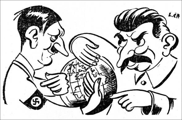 Гитлер и Сталин делят мир. Карикатура 1947 года