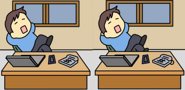 Знайди відмінності: лише найуважніші можуть знайти три відмінності на зображеннях хлопця, який відпочиває в офісі, за 19 секунд