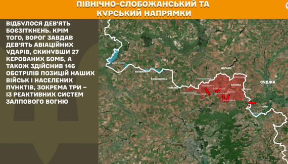 На Северо-Слобожанском и Курском направлениях за прошедшие сутки произошло девять боевых столкновений