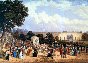 Картину ”Відкриття залізниці Стоктон – Дарлінгтон” 1875-го написав Джон Доббін (1815–1888). Він був родом із Дарлінгтона. Під час роботи над полотном використав ескізи батька та власні спогади