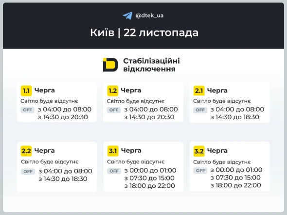 Опублікували нові графіки відключення світла