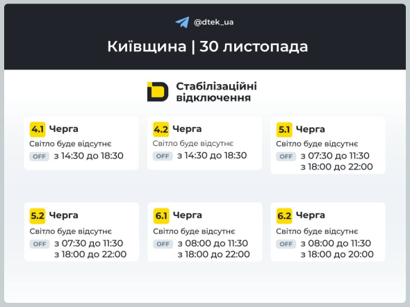 Графіки відключень світла в Київській області