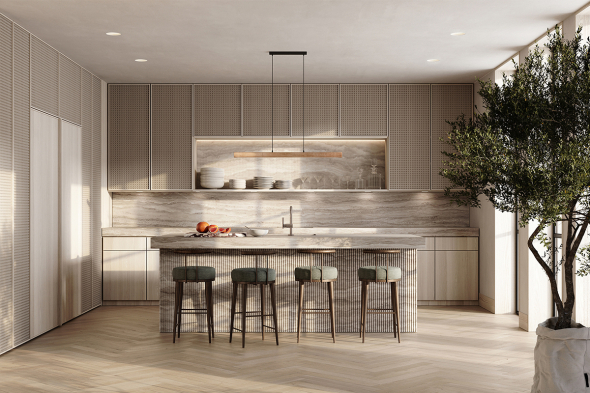 Покупая кухонную мебель, обращайте внимание на фасады природных оттенков: теплый орех, графит, шалфей или песочный цвет