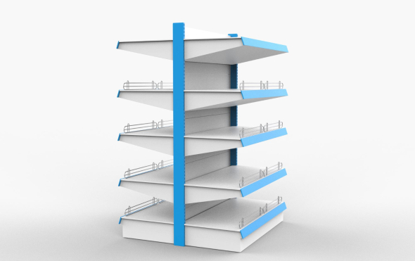 Стелаж двосторонній дозволяє організувати острівні зони, створити логічні маршрути та збільшити корисну площу викладки без розширення приміщення