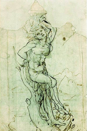 На малюноку Леонардо да Вінчі зображений святий мученик Себастьян, якого у ІІІ столітті розстріляли з луків за християнську віру