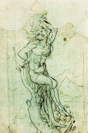 На малюноку Леонардо да Вінчі зображений святий мученик Себастьян, якого у ІІІ столітті розстріляли з луків за християнську віру