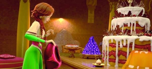 Героїня повнометражного мультфільму ”Викрадення принцеси” князівна Людмила в замку злого чарівника потрапила до кімнати з їжею. Там на неї напав торт зі шпагою