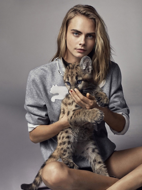 Делевинь представила новую весеннюю коллекцию одежды бренда Puma с котенком пумы