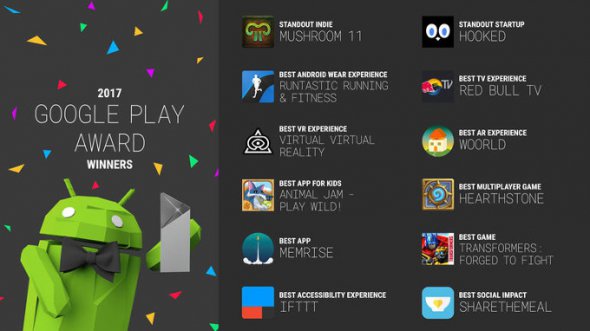 Компанія Google оголосила список переможців премії Google Play Awards 2017.