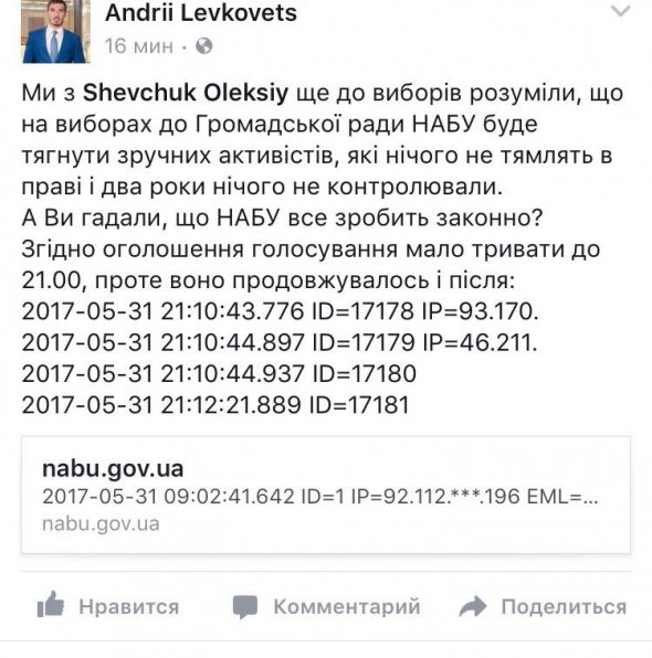 Адвокат Алексей Шевчук прокомментировал предварительные результаты рейтингового Интернет-голосования за кандидатов в Совет общественного контроля при НАБУ