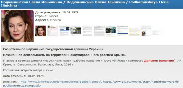 Елена Подкаминская попала в список преступников сайта "Миротворец"