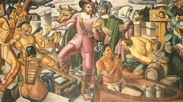 На фреске «Мистер Пинчон и поселение Спрингфилд» 1937 года итальянского художника Умберто Романо нашли смартфон.