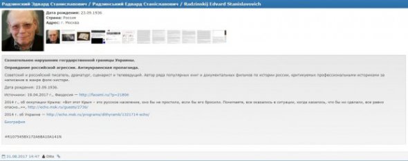 Эдвард Радзинский попал в список преступников