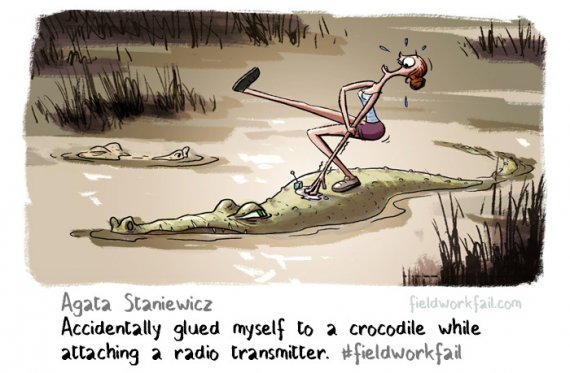 Аgata Staniewicz приклеилась к крокодилу когда цепляла на него радиопередатчик