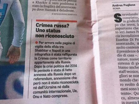 Італійське видання Gazzetta dello Sport вибачилося за те, що в одній зі своїх статтей позначило Крим як російську територію