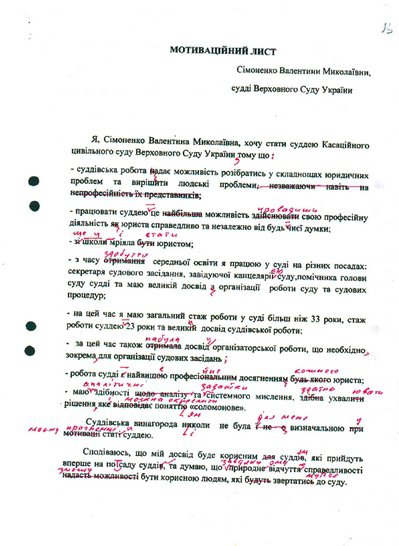 Мотивационное письмо Валентины Симоненко