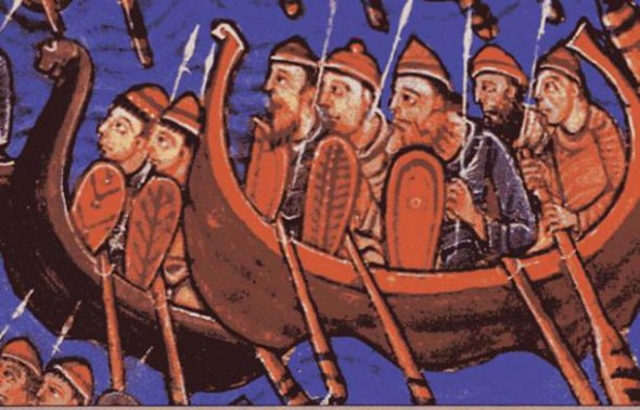 Средневековая картина, что показывает исландских викингов в шапках