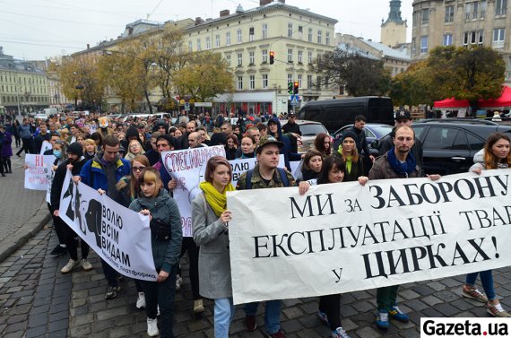 Против издевательства над животными в цирках и сфере развлечений и за наказание живодеров и садистов вышло сотни львовян