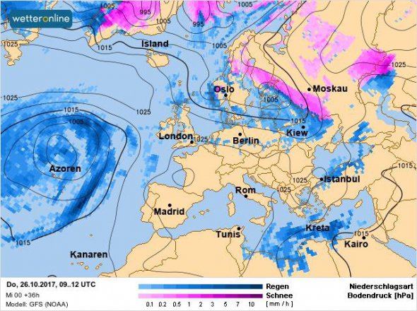 Карта погоды Европы на 26 октября