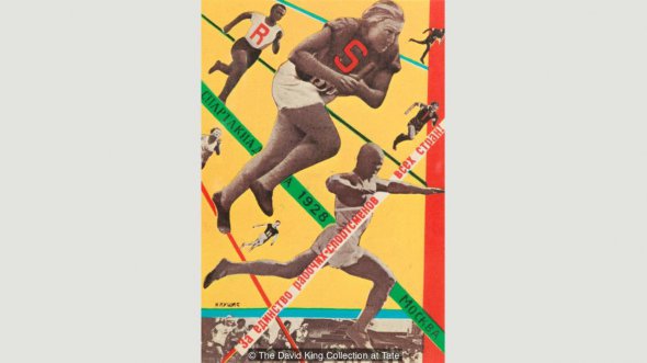С Московской Всесоюзной Олимпиады (1928) Густава Клуциса, который был одним из первых художников в СССР, который сделал фотомонтажи ("Кредит: коллекция Дэвида Кинга в Тейт")