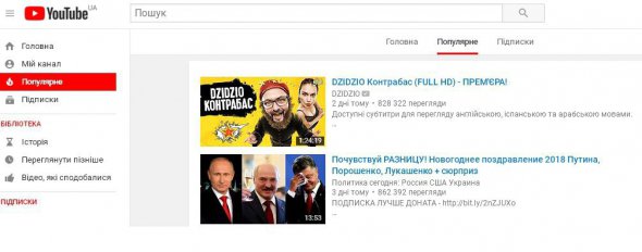 Лента "Dzidzio Контрабас" заняла первое место в трендах YouTube
