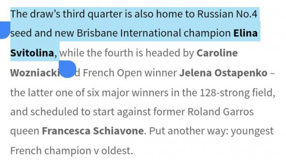 Официальный сайт Australian Open в публикации о результатах жеребьевки турнира назвал Свитолину россиянкой