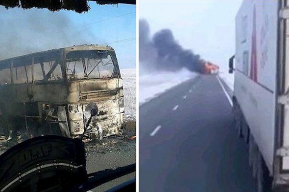 Возгорание автобуса "Икарус" произошло на трассе Самара-Шымкент в Иргизском районе Актюбинской области 